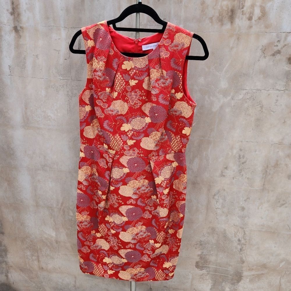 Carmen marc valvo red oriental sheath dress